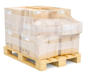 Boxes shrinkwrapped on a pallet