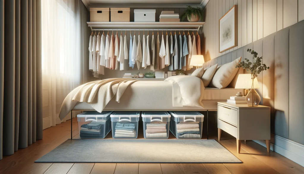 A small bedroom using for storing clothes.